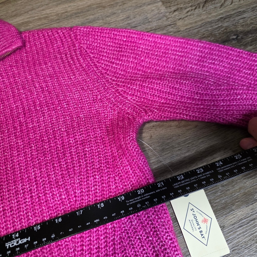 St John's Bay Womens L Sweater French Fuchsia Quarter Zip Shaker Knit Pullover - Picture 3 of 7